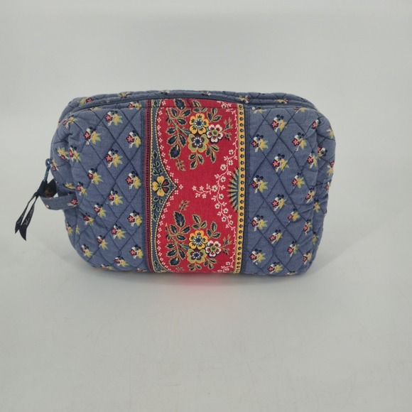 Vera Bradley Handbags - Vera Bradley Provencal Large Cosmetic Bag Blue Red Quilted Cotton Made USA Pouch